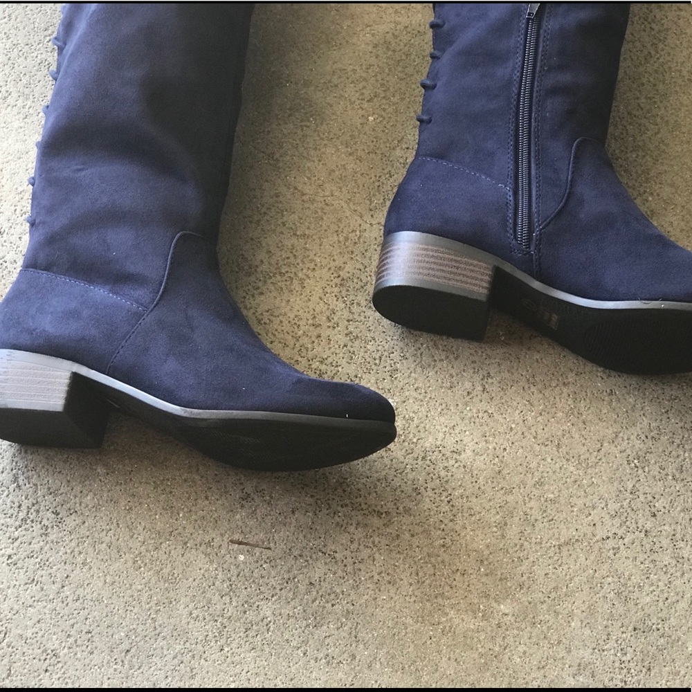 Soda Riding Faux Suede Navy Blue Lace Up BOOTS 5.5 - Picture 6 of 8